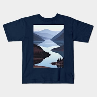 Minimal Lake - Flat Tourism Print Kids T-Shirt